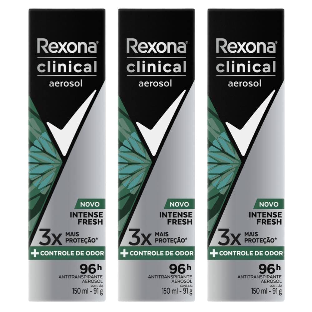 Desodorante Antitranspirante Aerosol Rexona Clinical Intense Fresh 150ml Jato Seco 96h de Proteção