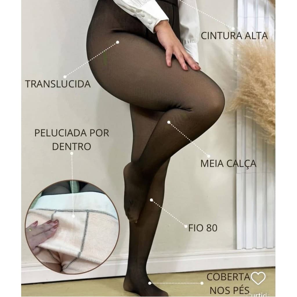 MEIA-CALÇA LEGGING DE LÃ FORRADA ELEGÂNCIA FEMININA TRANSLÚCIDA QUENTE OUTONO INVERNO TÉRMICA ELÁSTICA MODA
