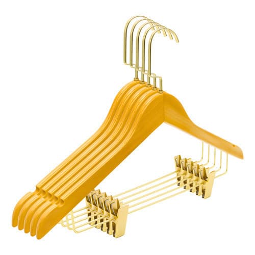 Kit 30 Cabide De Madeira Marfim Com Presilha Ouro Dourado Luxo