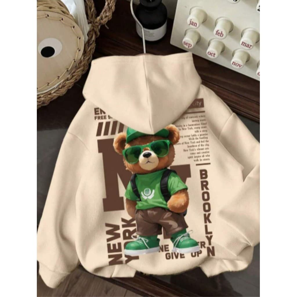 Moletom Canguru Infantil Estampado Urso Cartoon Com Capuz Algodão Criança Confortável Várias Cores e Tamanho