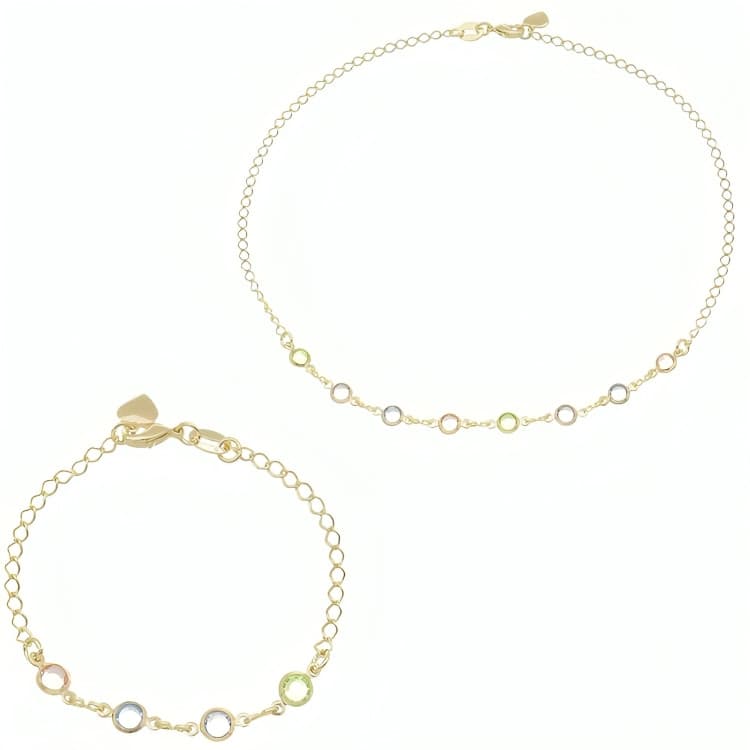 Conjunto Infantil Banho de Ouro Pedras Coloridas Antialérgico 2+ anos - Tuttiamore