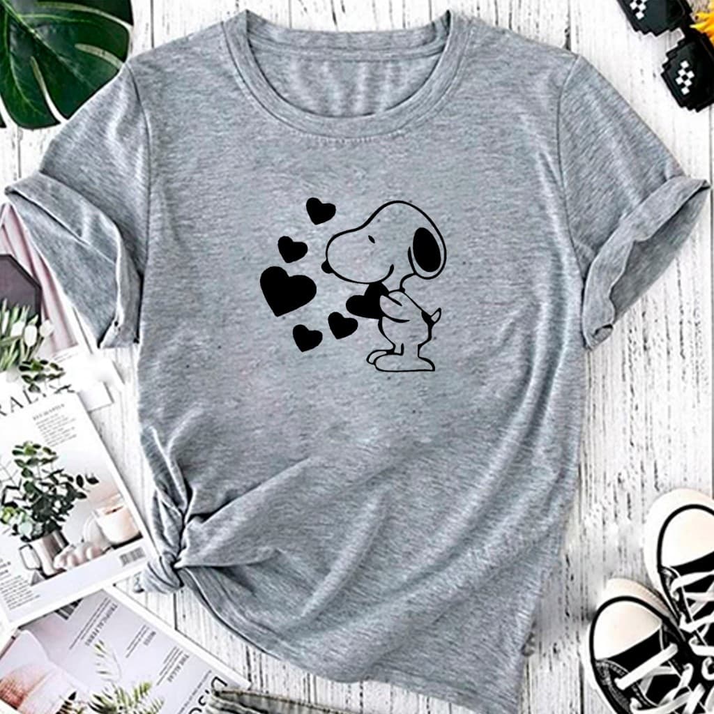 Linda Blusa T-shirt Linda Camiseta Feminina Snoopy Coração Fofo Camisa Premium