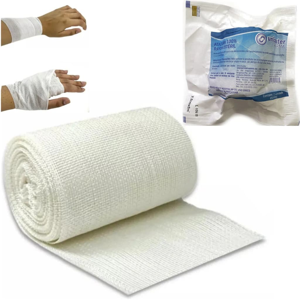 Atadura Rayon Para Feridas Queimaduras Pele Curativo 7,5cm X 5m