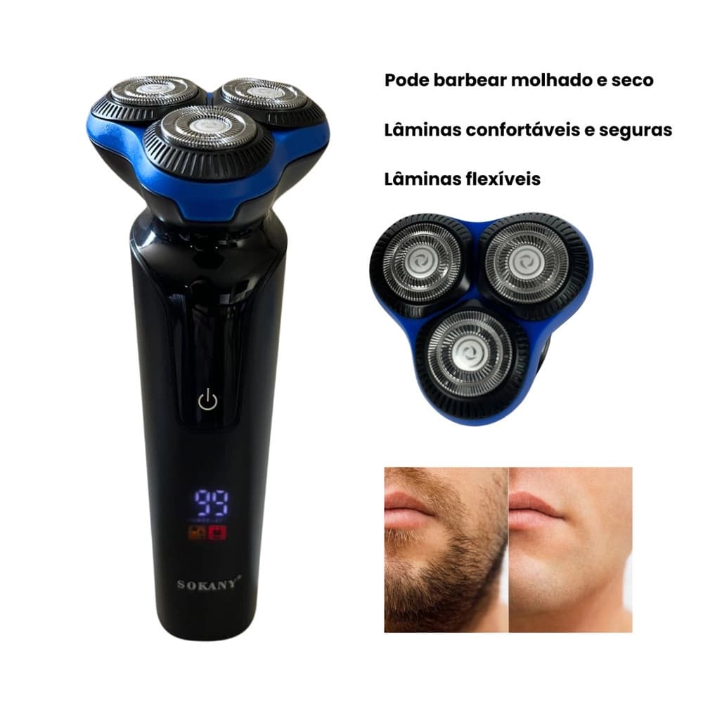 Barbeador Elétrico Recarregável Sokany Cor Preto Barbeiro e Cabelereiro