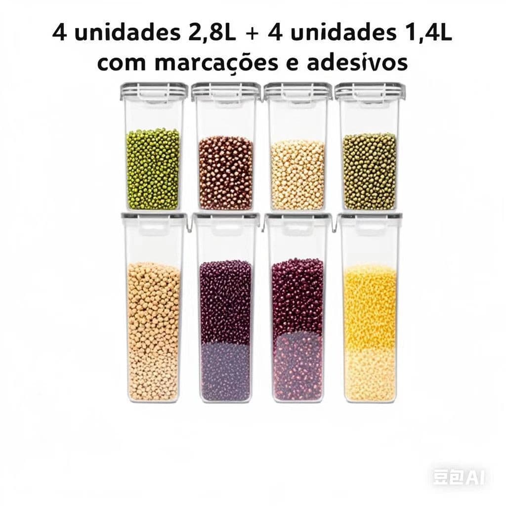 Monte seu Kit 8 Pote Hermético para Mantimentos de Cozinha Dispensa Armário Plástico