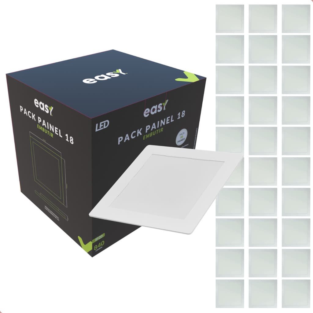 Kit 30 Plafon Luminária Painel Led Embutir Branco 18w 6500K Luz Branco Frio Quadrado Bivolt - Easy