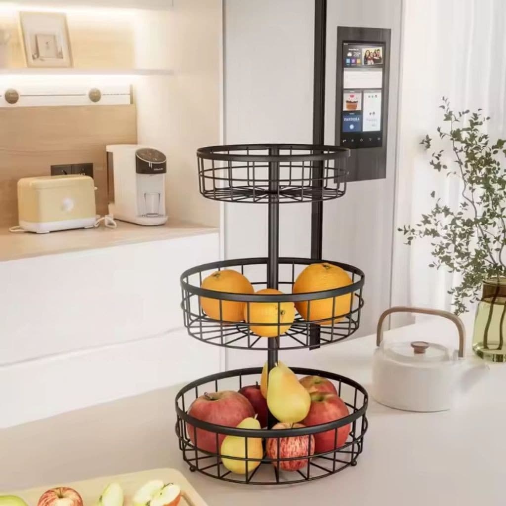 Fruteira De Mesa 3 Andares Organizador De Frutas Cesto Metal Aramado