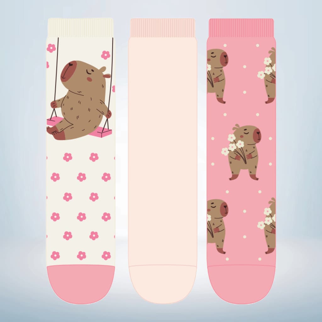 Kit 3 Pares de Meia Soquete Capivara Adulto Feminina - Tamanho 34 a 39