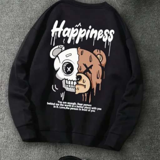 Moletom Gola Redonda Happiness Streetwear Urso Quentinho Tecido Premium