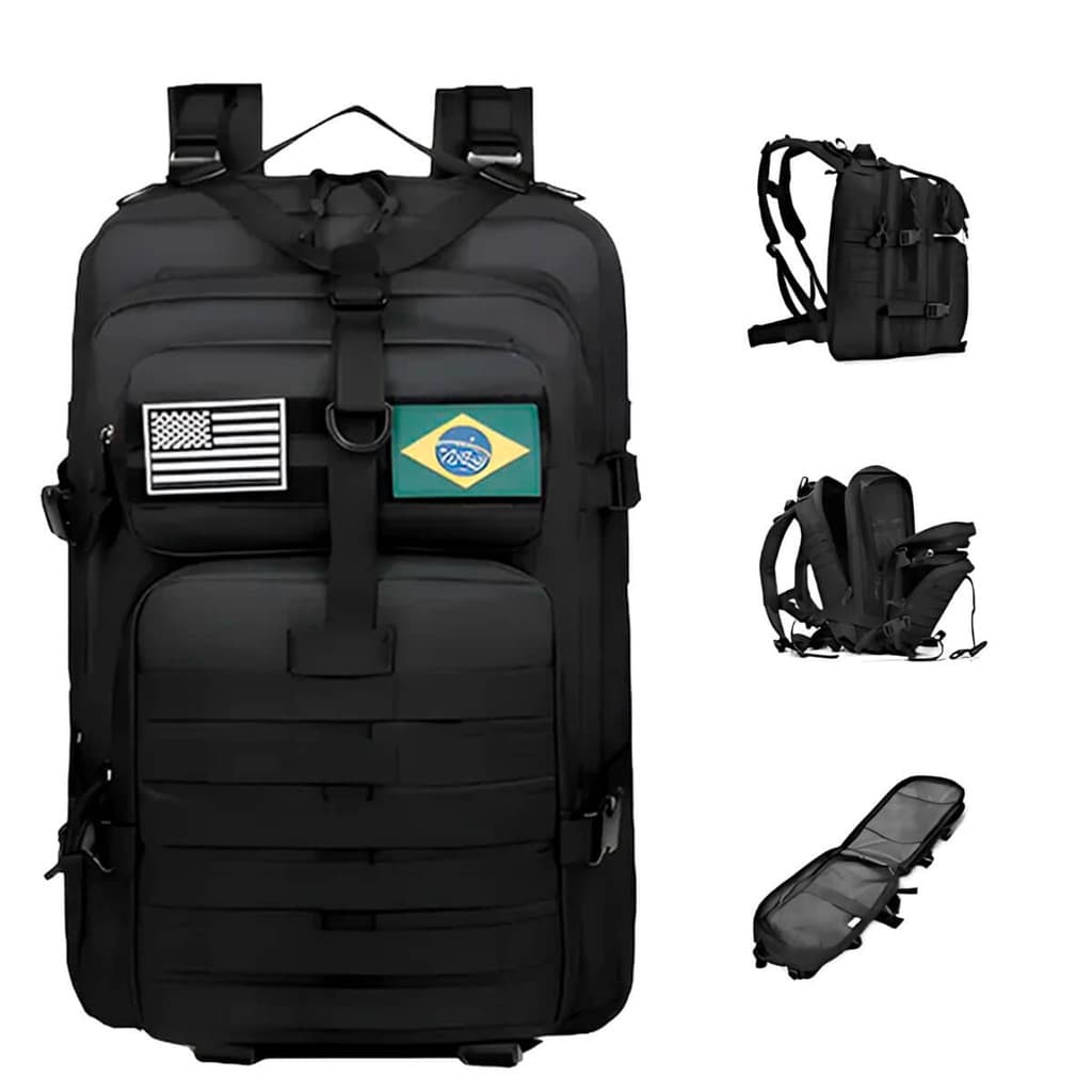 Mochila Grande Militar Impermeável Tática Molle Patch Preto