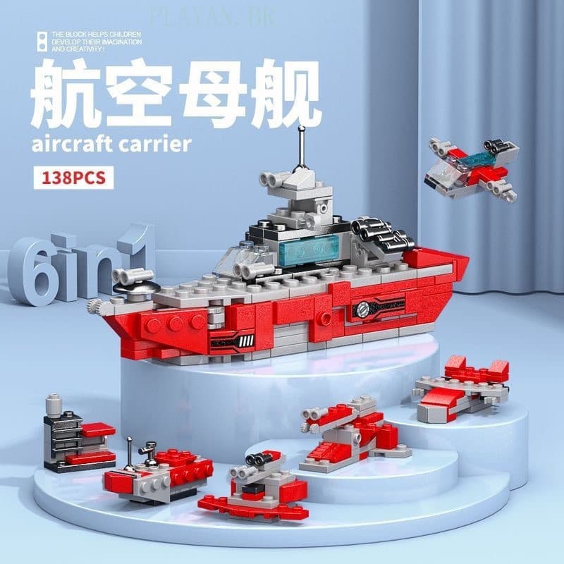Compatível Com Blocos De Construção Lego Dinossauro Oceano Navio Tanque Militar Avião 6 Em 1 Meninos Meninas Crianças 0F