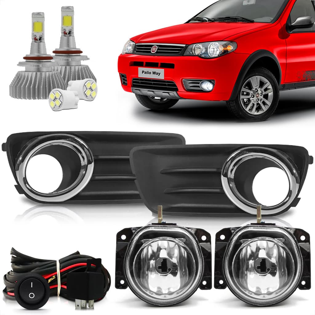 Kit Farol Milha Palio Siena Economy 2010 2011 2012 2013 2014 2015 2016 Moldura Cromada + Led