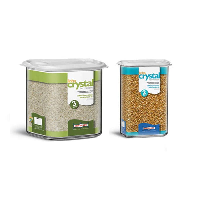 Pote Acrílico Hermético Quadrado 3 Litros + Pote Hermético 2 Litros Para Armazenar Guardar Grãos Cereais