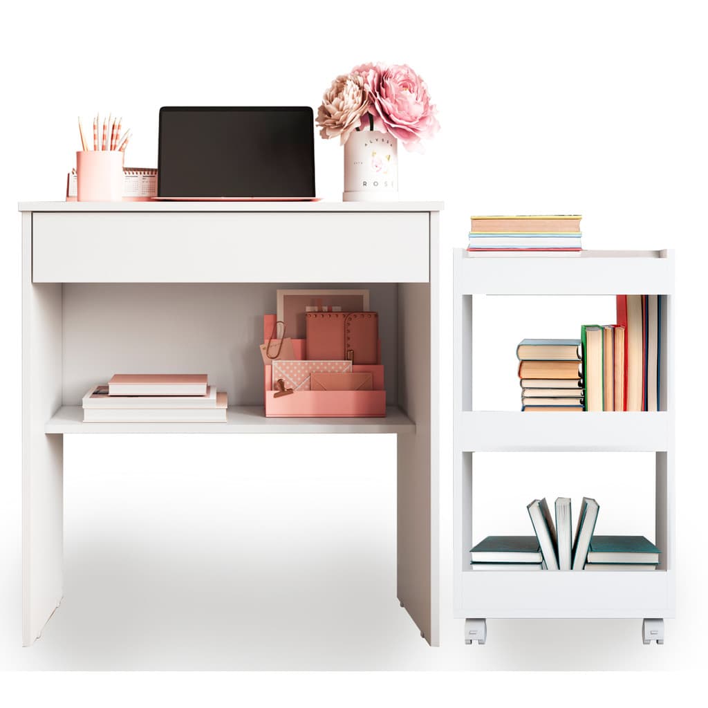 Mesa para Estudo com Gaveta + Carrinho de Livros - Perfeito para Quartos e Escritórios