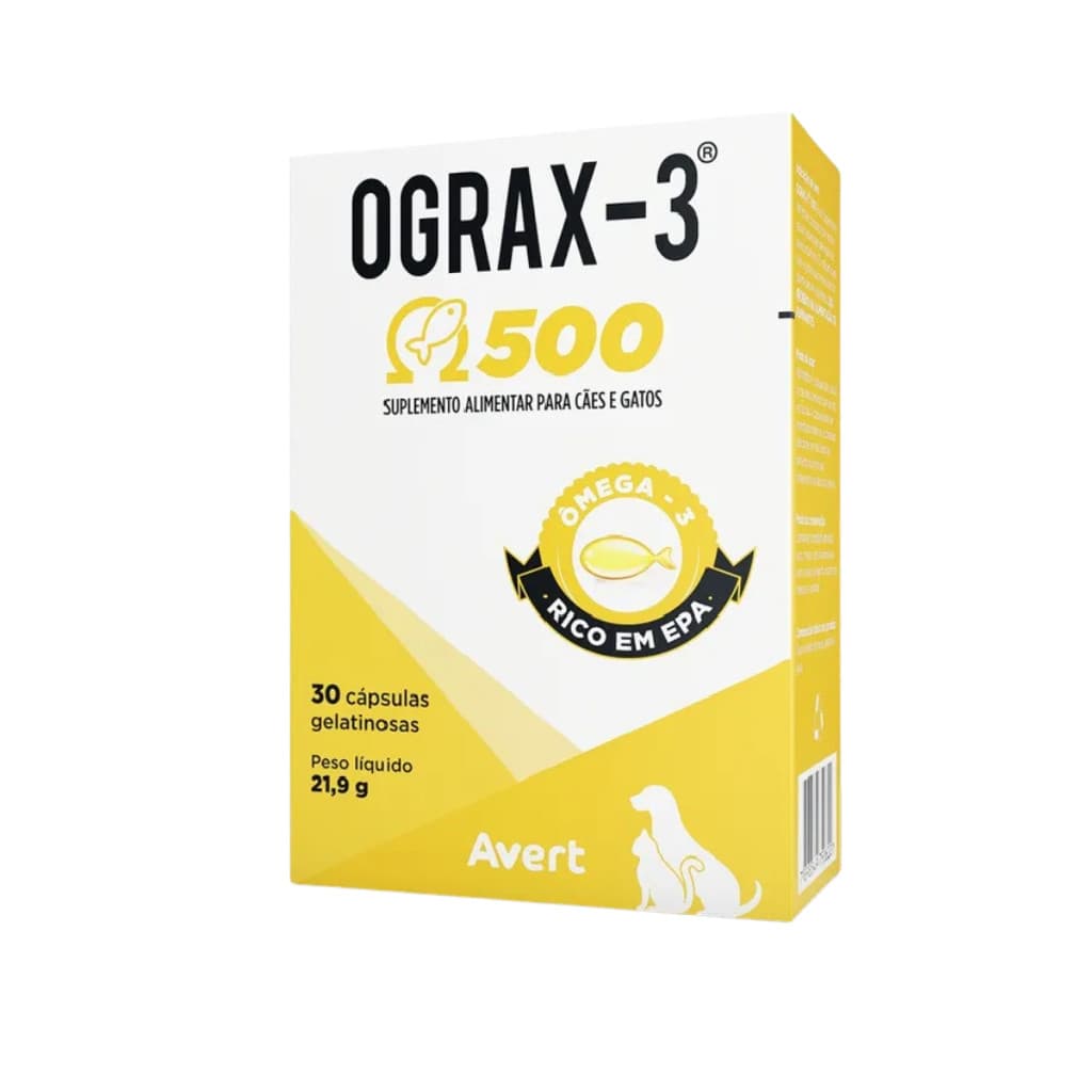 Ograx-3 500 Suplemento para Cães e Gatos 30 cápsulas Avert VENC 26.07.25