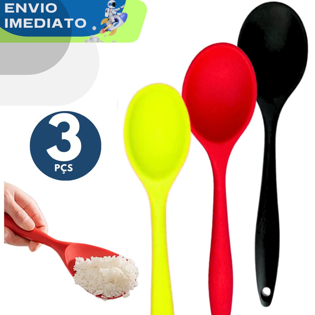 KIT 3 Colher de Arroz em Silicone para Cozinha Qualidade Premium Utensílios Buffet Casa Restaurante