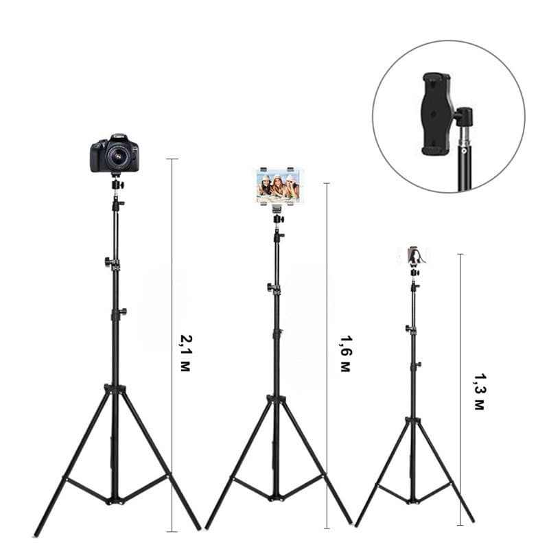 Tripé universal regulável 2,1 metros + suporte para celular ringlight camera rosca 1/4 alumínio resistente Original