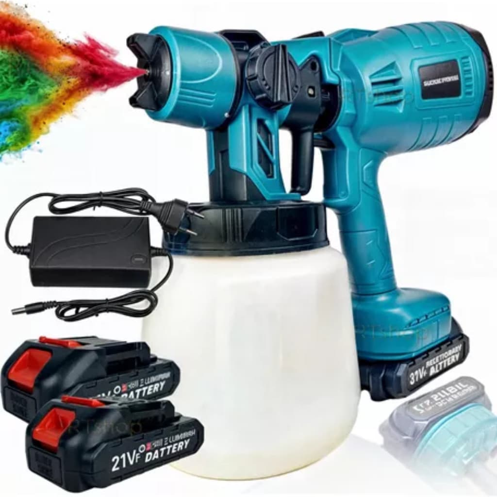 Pistola De Pintura Recarregável Profissional Pulverizador De Tinta 1000ml Com 2 Baterias 48v