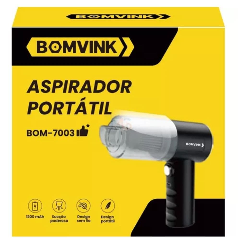 Aspirador de Pó Portátil Bomvink BOM-7003 Sem Fio Leve Compacto Recarregável Para Carro e Casa