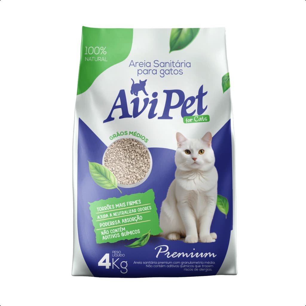 Areia Para Gato Avipet Grãos Médios 4Kg