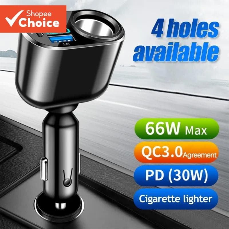 Carregador De Carro USB QC3.0 PD3.0 Tomada De Isqueiro Divisor Adaptador De Energia Com Display LED