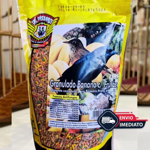Ração Mistura GRANULADO BANANA c/ Frutas 500g Tal Pássaros Sabiá e Pássaro Preto