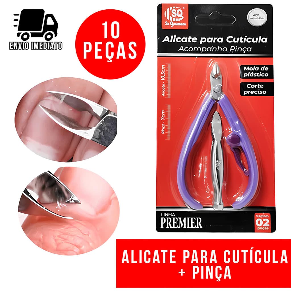 Kit 10 Alicate de Cutícula + Pinça Sobrancelha Profissional Kit Manicure Salão de Beleza