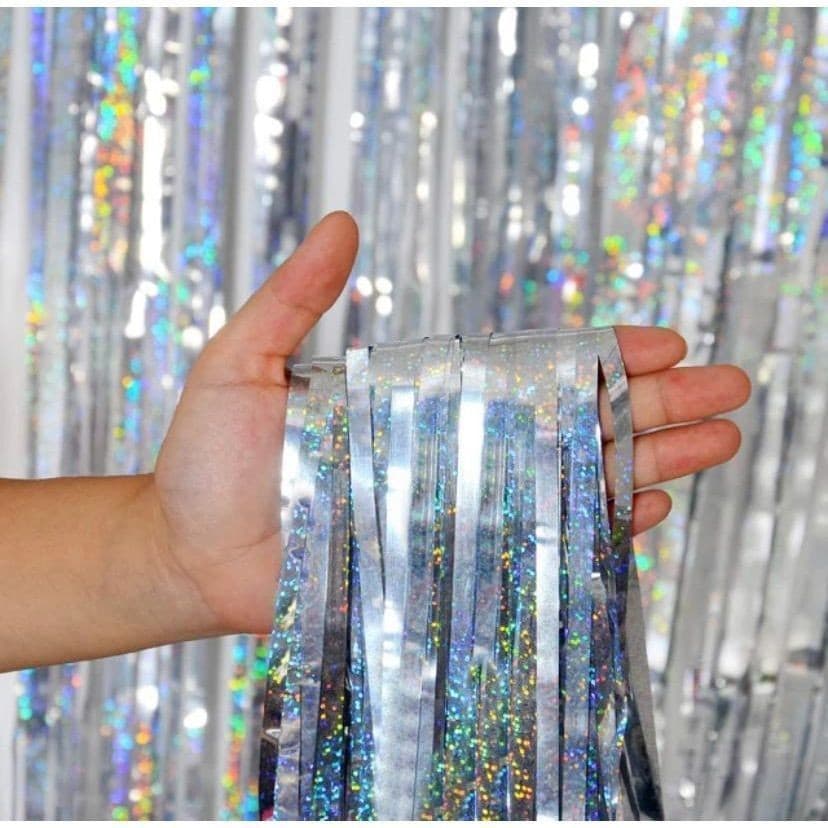 Kit 1/2/4 Cortina Metalizada Holográfico 2x1m Decoração De Festa