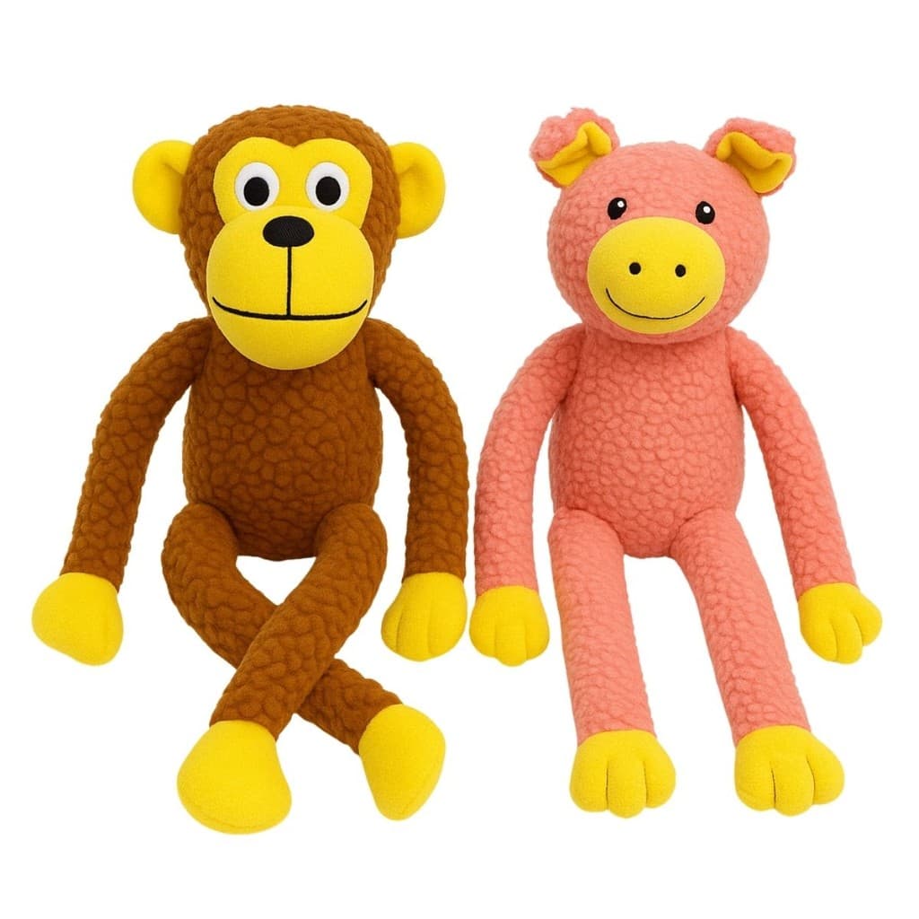 Kit 2 Pelúcia para Cachorro Pet Brinquedo Mordedor Macaco Porco com Apito Som Interativo Grande