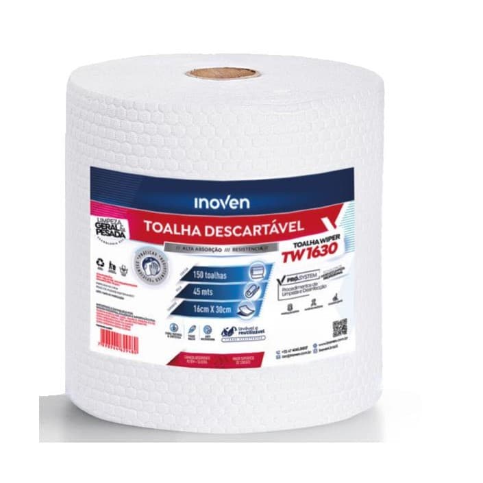 Rolo Wiper TW1630 Com 150 Toalhas Descartáveis Branco Inoven