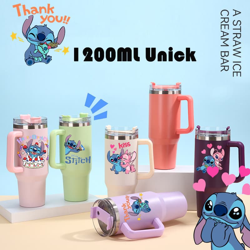 Caneca Stitch Térmica Inox 1200ML Garrafa Térmica Inoxidável com tampa e canudo