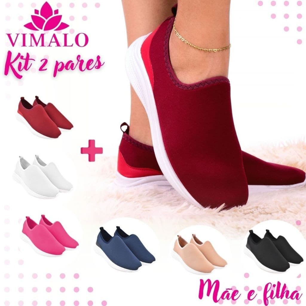Kit 2 pares Tênis Jogging Feminino VIMALO VL05 MARSALA + ADICIONAL - Academia Passeio ou Caminhada