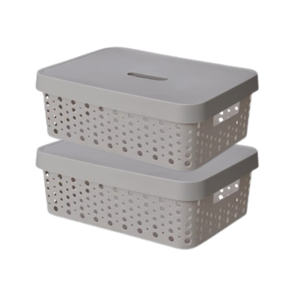 2 Caixas Cesto Organizador C/ Tampa Trama Rattan 11l