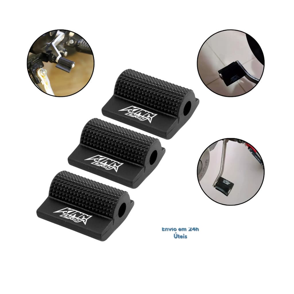 Kit 3 Protetor de Pedal de Marcha Moto Universal Preto - Protege o Calçado