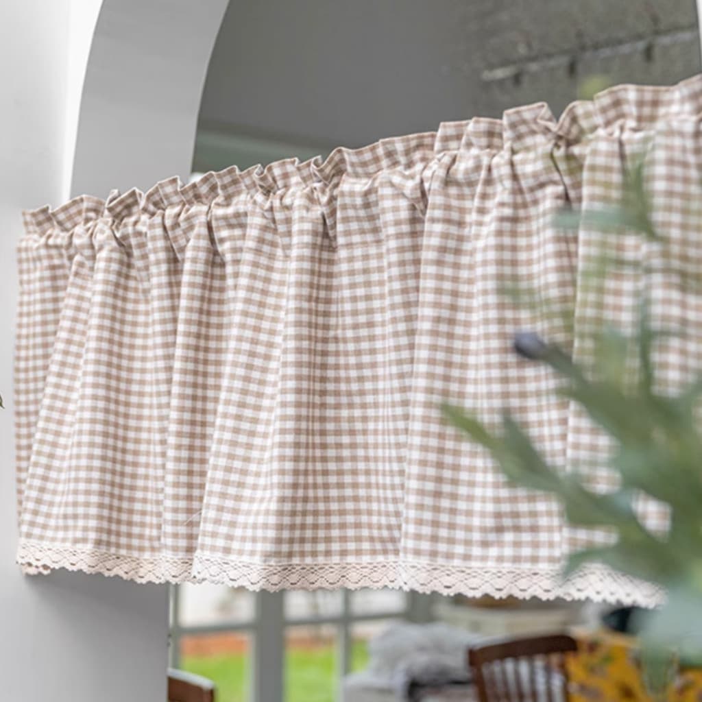 Buffalo Xadrez Verificação Valance Cortina Fazenda Decorativa Janela Cortinas Com Haste De Renda Bolso Curta Camada Para