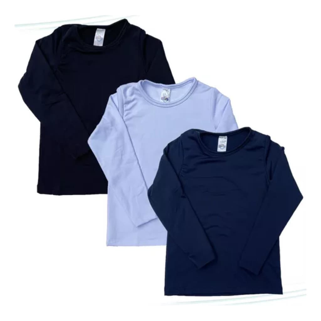 Kit 3 Blusas Térmicas Infantil Manga Longa Meninos Meninas Algodão Inverno Frio Roupa Criança Escola