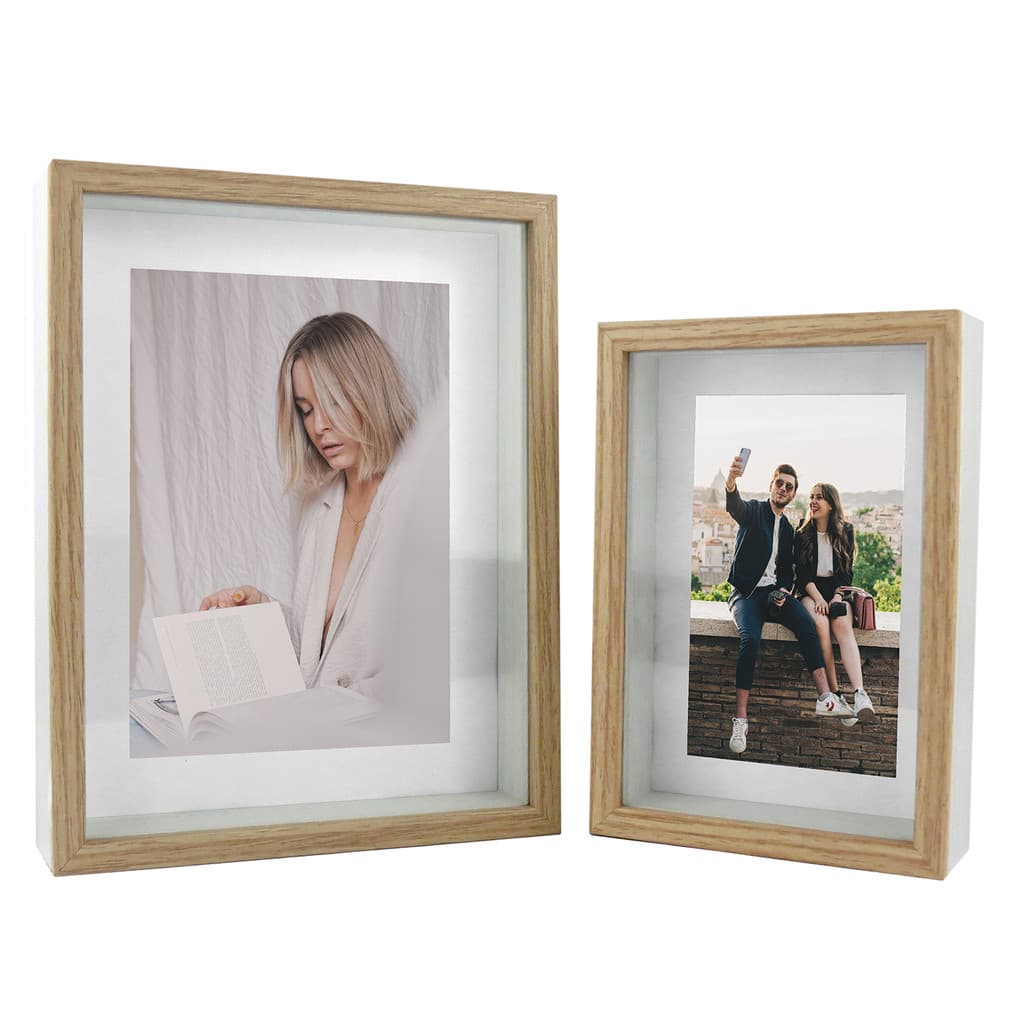 Kit 2 Porta Retratos Foto 10x15 e 15x20 MDF Moldura Profunda