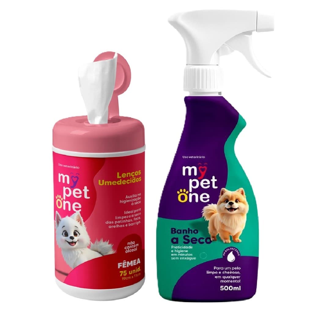 Kit Banho a Seco Cães Fêmeas + Lenço Umedecido Fêmeas Mypetone