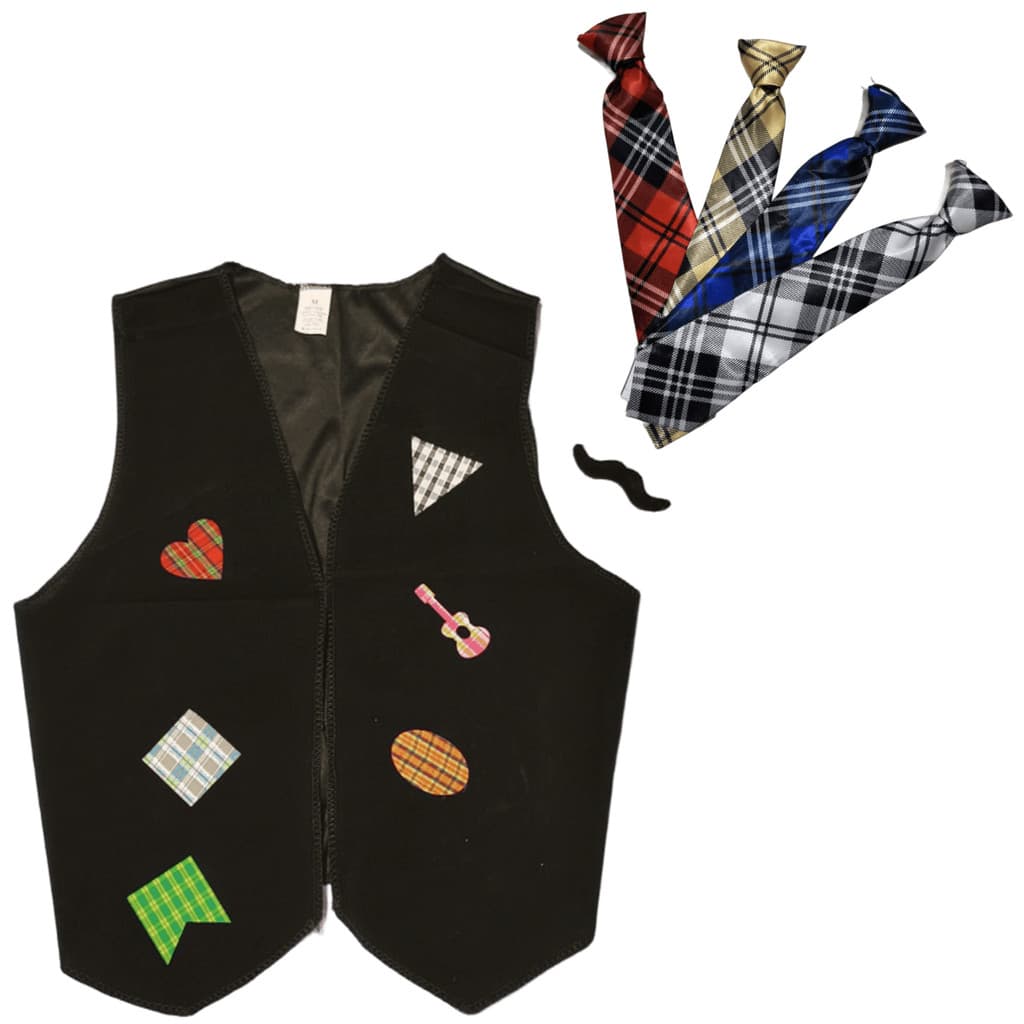 KIT COLETE FESTA JUNINA COM ADESIVOS + GRAVATINHA + BIGODE DO 14 ao 20 P ADULTO