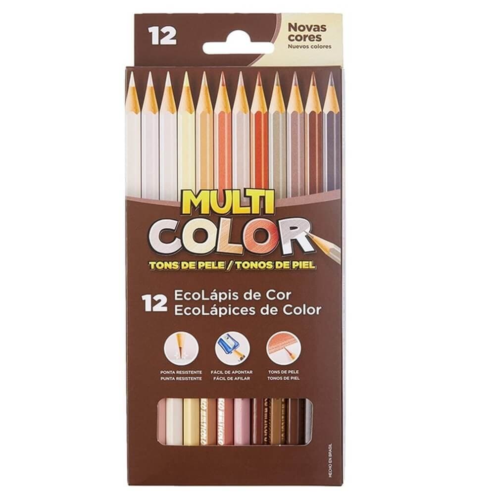 Lapis de Cor Tons de Pele Sextavado com 12 Cores - Multicolor