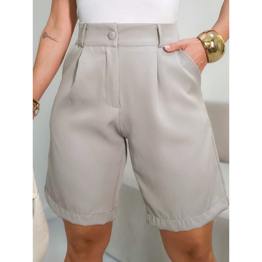 Bermuda Shorts Feminina/ cintura alta/ bolsos laterais/Com  botao Tecido De Alfaiataria/DD076