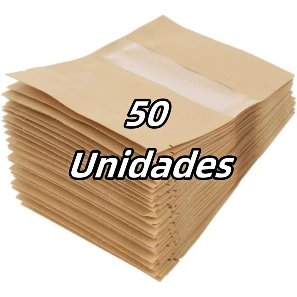 Saco Kraft Stand Up Pouch com Visor Transparente Tres Tamnhos com 50 unidades-Pronto de Entregar