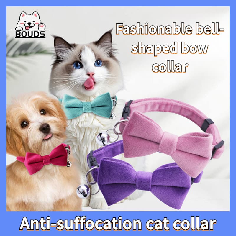 Coleira de Veludo para Gato com Laço Borboleta e Sino Anti Asfixia Ajustável