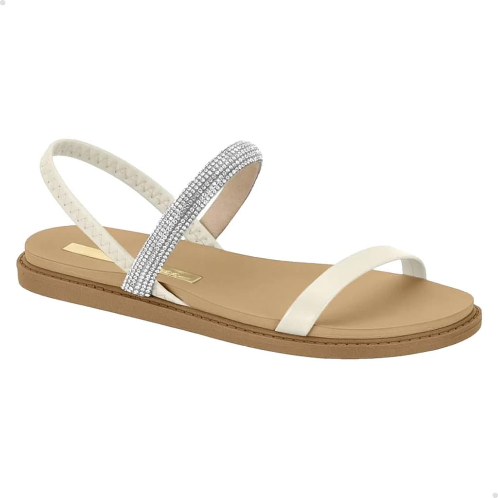 Sandália Rasteirinha Moleca Creme Strass Calce Fácil 5443.231