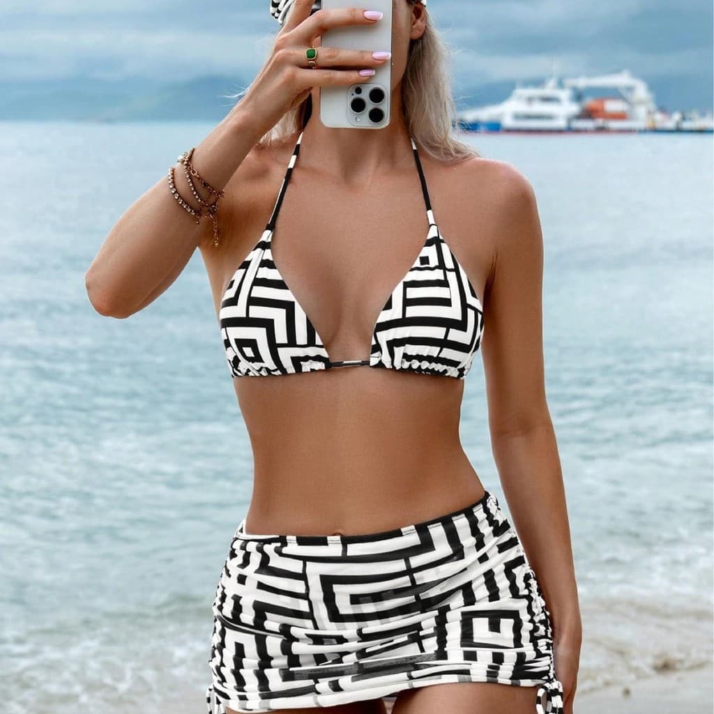 2025 novo estilo impresso Halterneck senhoras biquíni Split atado primavera quente praia senhoras roupa de banho