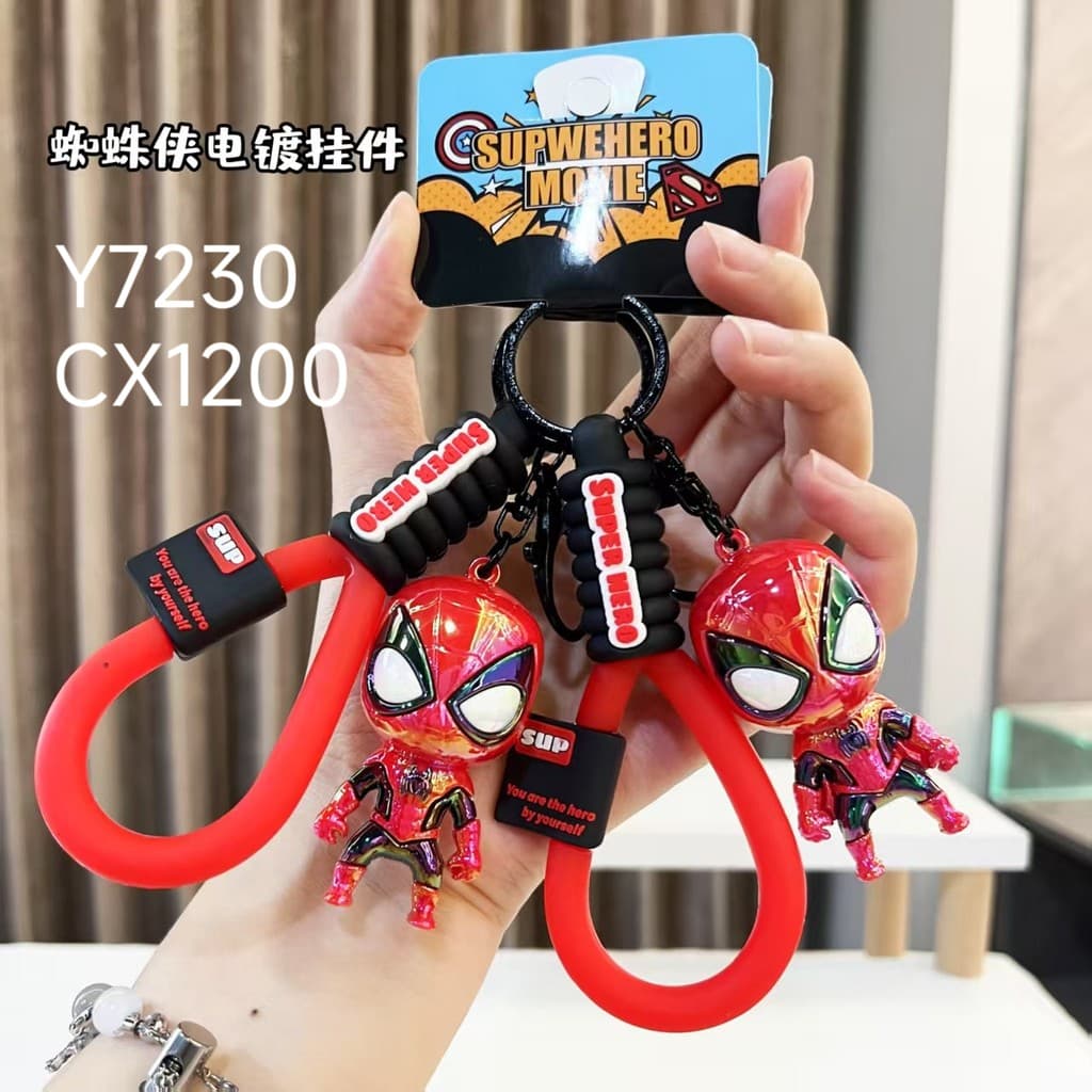 Chaveiro masculino do Homem-Aranha com pingente de carro e bolsa escolar