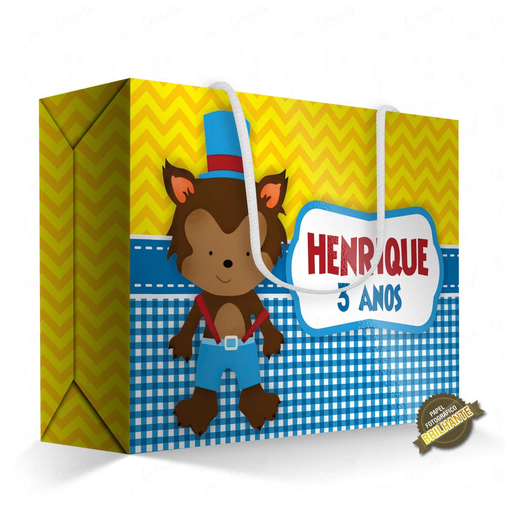 10, 15, 20 ou 25 unid - Caixa Surpresa - Lobo Mau - [QUALIDADE PREMIUM COM BRILHO] - Sacolinha Personalizada