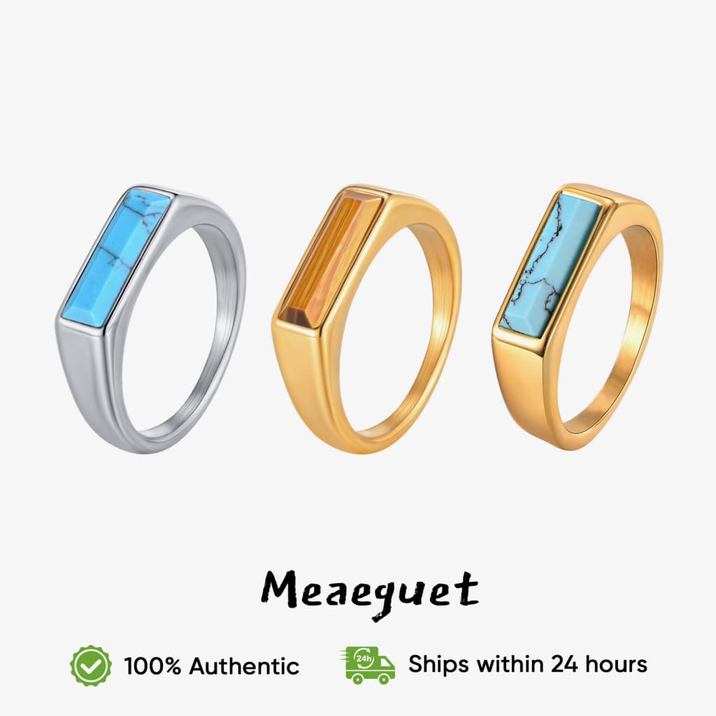 Anel Masculino Meaeguet Quadrado Olho De Tigre/Turquesa Ouro/Prata Aço Inoxidável Luz Externa Areia Interna Antialérgico