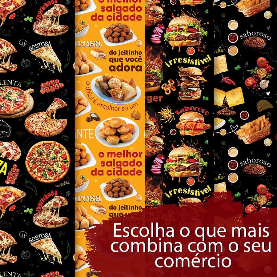Painel Adesivo Estampado  para Pizzarias Lanchonetes com Lanches Visual Divertido Apetitoso