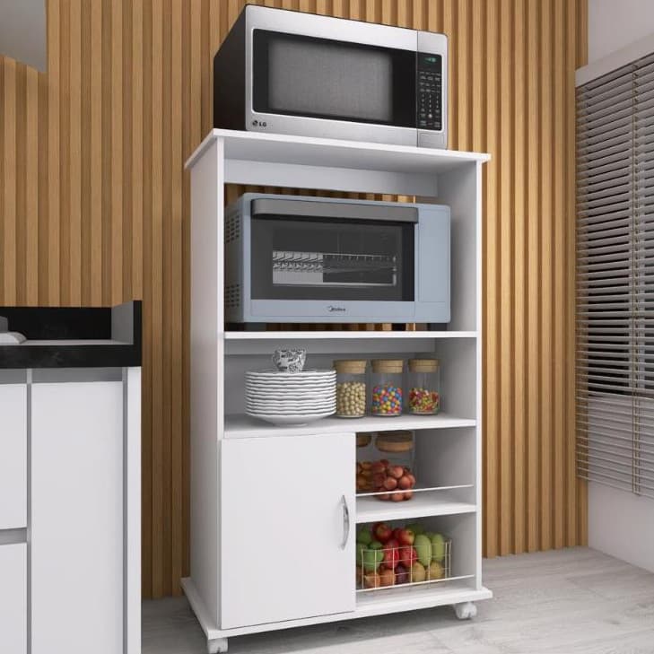 Balcão Fruteira Armário Forno Suporte para Microondas Multiuso com Rodinhas